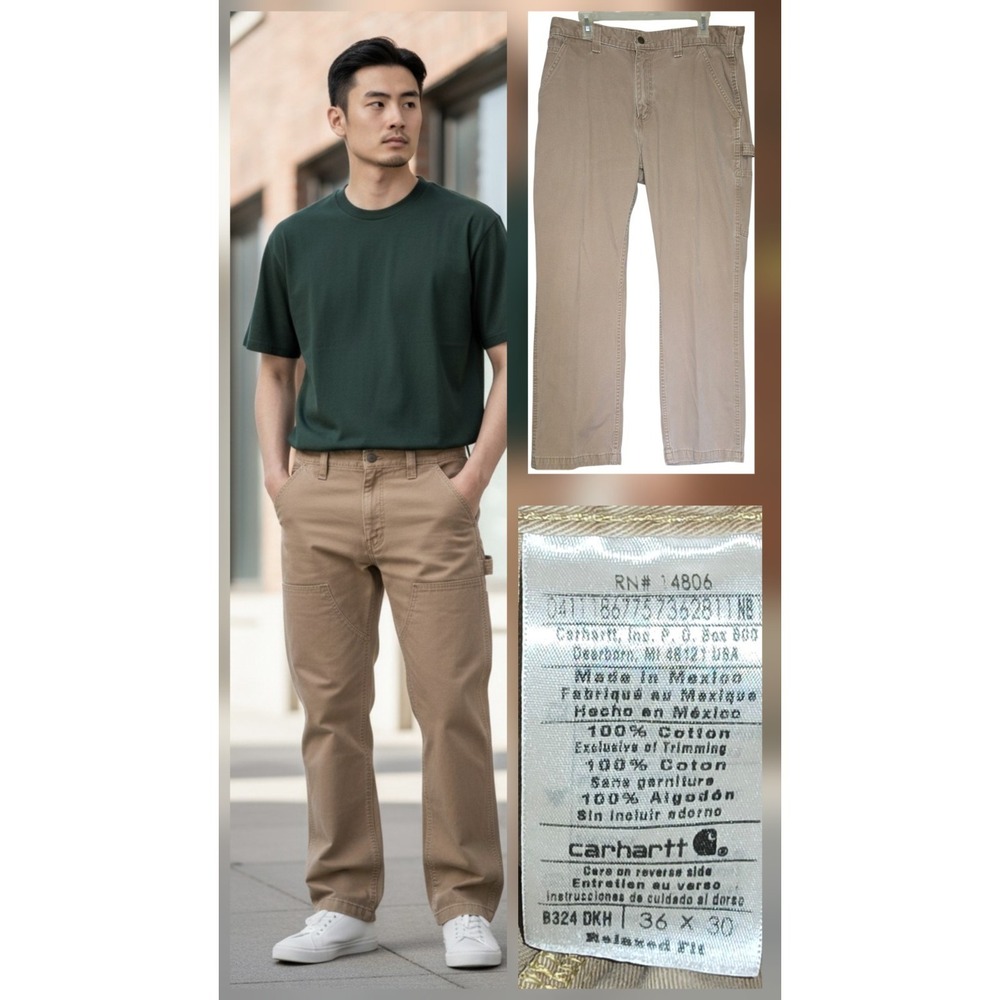 Carhartt‎ Khaki B324 CARPENTER WORK JEANS Utility Canvas Size 36x30